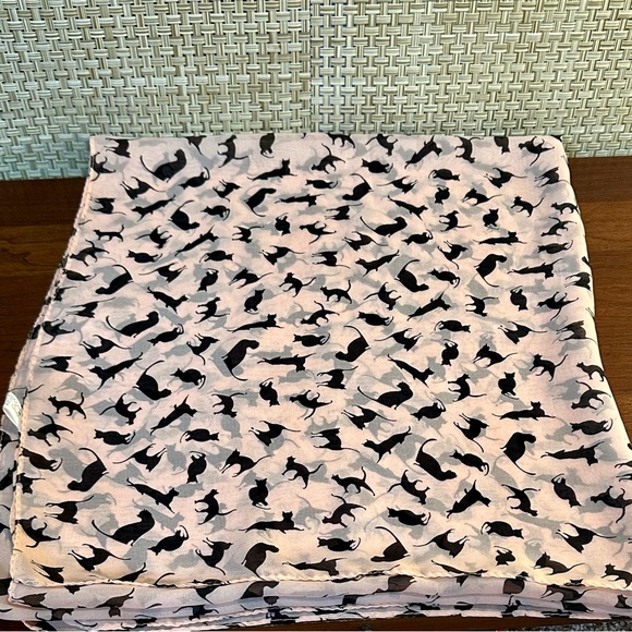 🌟HP🌟VTG 1990s Oversized Pink Chiffon Black Cat Scarf Shawl - Picture 4 of 8